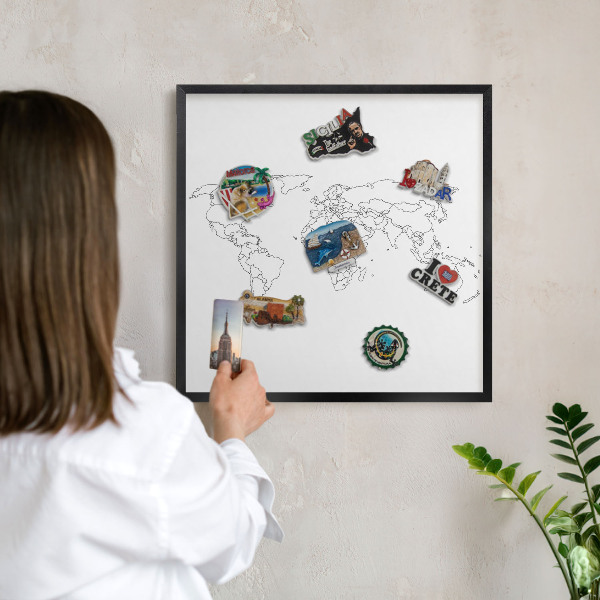 Metal wall board for magnets in a black frame Contour map