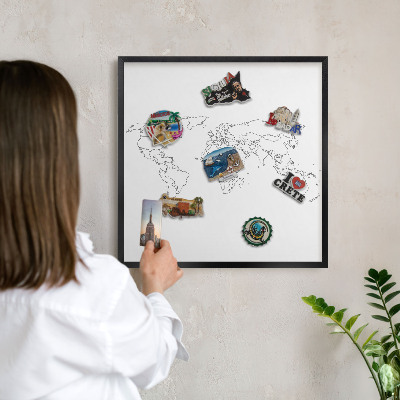 Metal wall board for magnets in a black frame Contour map