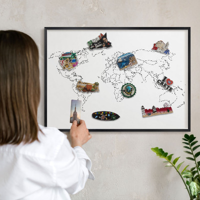 Metal wall board for magnets in a black frame Contour map