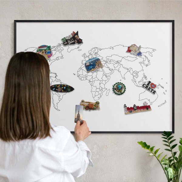 Metal wall board for magnets in a black frame Contour map