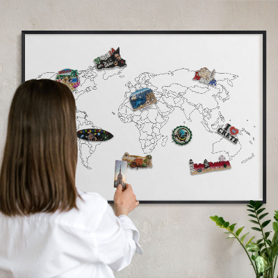 Metal wall board for magnets in a black frame Contour map