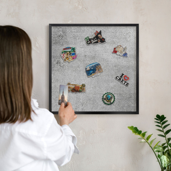 Vacation magnet board with a black frame Concrete pattern