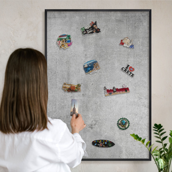 Vacation magnet board with a black frame Concrete pattern