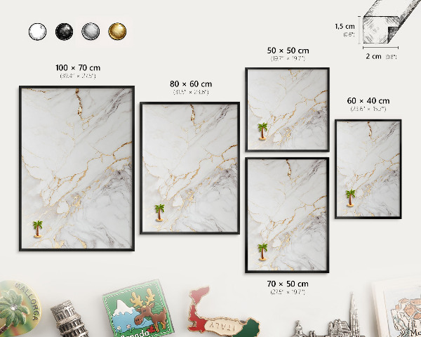 Metal wall board for magnets in a black frame Marble elegance