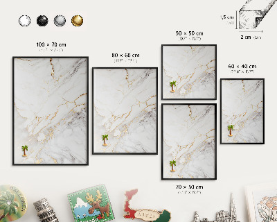 Metal wall board for magnets in a black frame Marble elegance
