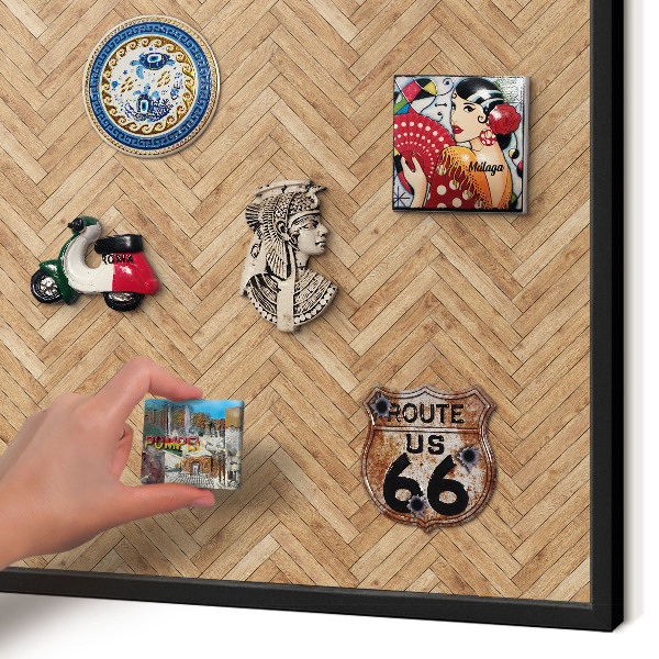 Metal wall board for magnets in a black frame Herringbone pattern