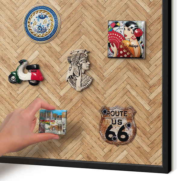 Metal wall board for magnets in a black frame Herringbone pattern