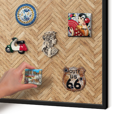 Metal wall board for magnets in a black frame Herringbone pattern