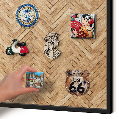 Metal wall board for magnets in a black frame Herringbone pattern