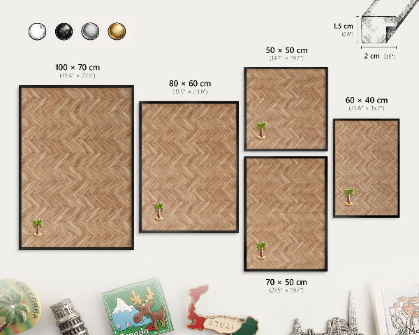 Metal wall board for magnets in a black frame Herringbone pattern