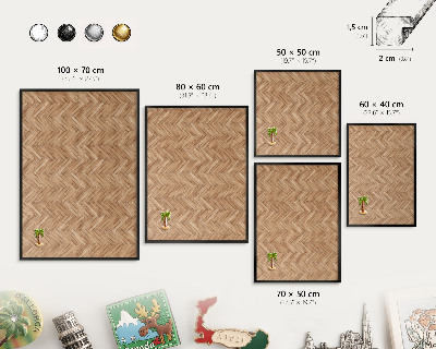 Metal wall board for magnets in a black frame Herringbone pattern