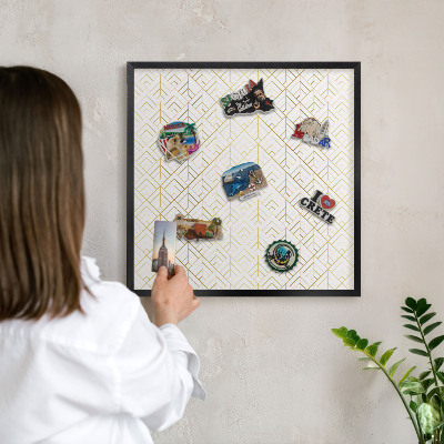 Vacation magnet board with a black frame Leaf geometry