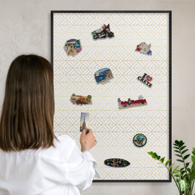 Vacation magnet board with a black frame Leaf geometry