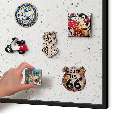 Vacation magnet board with a black frame Terrazzo pattern