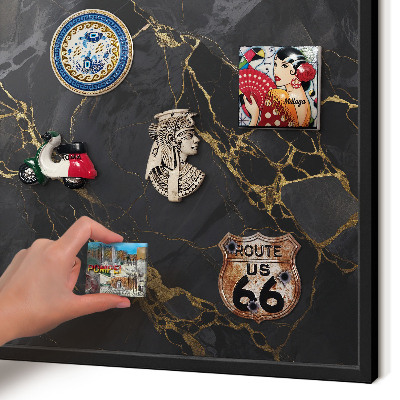 Metal wall board for magnets in a black frame Black marble