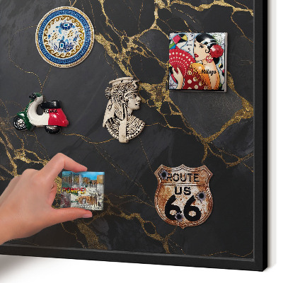 Metal wall board for magnets in a black frame Black marble