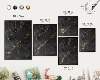 Metal wall board for magnets in a black frame Black marble