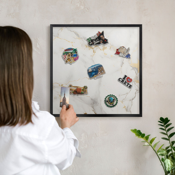 Vacation magnet board with a black frame Delicate elegance