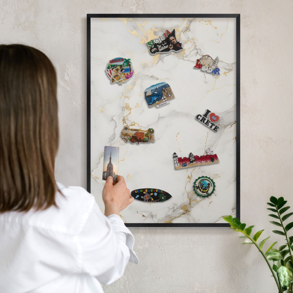 Vacation magnet board with a black frame Delicate elegance