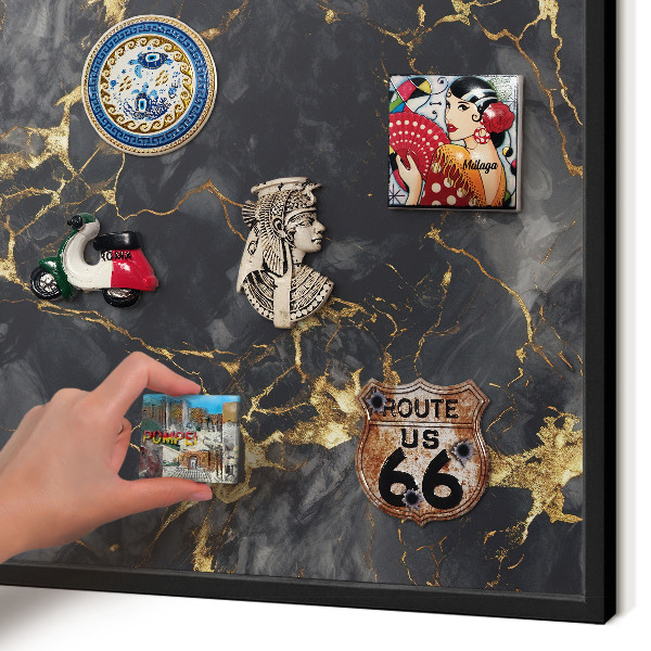 Metal wall board for magnets in a black frame Delicate veins