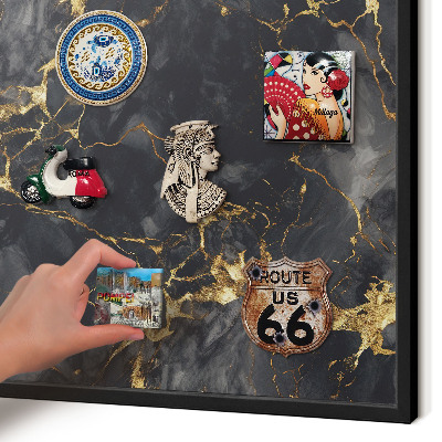 Metal wall board for magnets in a black frame Delicate veins