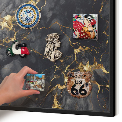 Metal wall board for magnets in a black frame Delicate veins