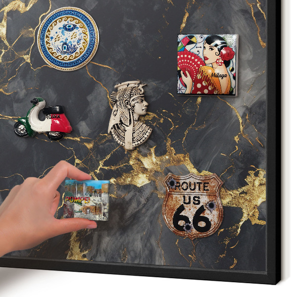 Metal wall board for magnets in a black frame Delicate veins