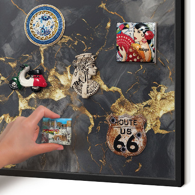 Metal wall board for magnets in a black frame Delicate veins