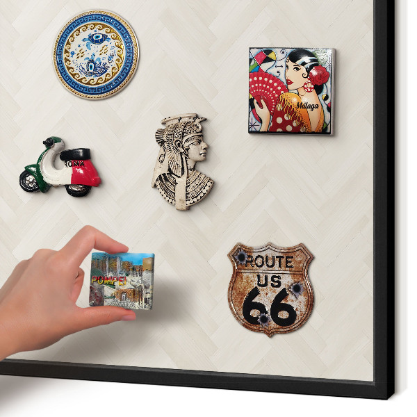 Metal wall board for magnets in a black frame Subtle herringbone