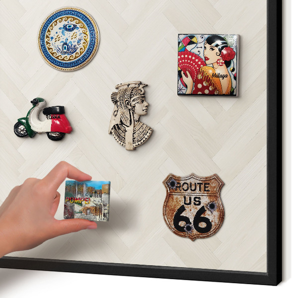 Metal wall board for magnets in a black frame Subtle herringbone