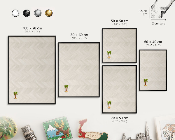 Metal wall board for magnets in a black frame Subtle herringbone