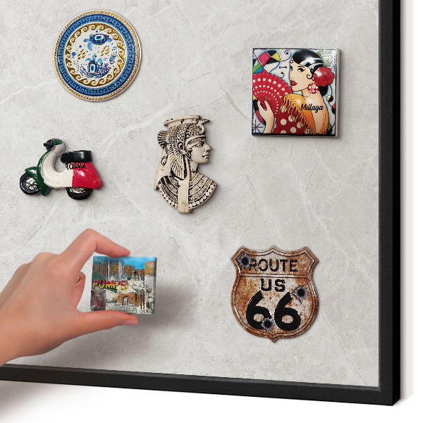 Vacation magnet board with a black frame Gray marble