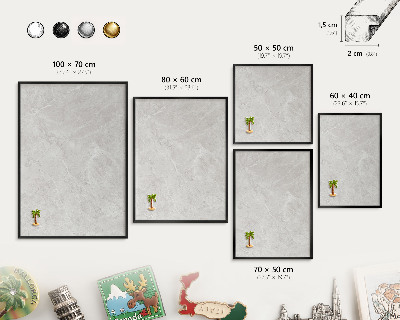 Vacation magnet board with a black frame Gray marble
