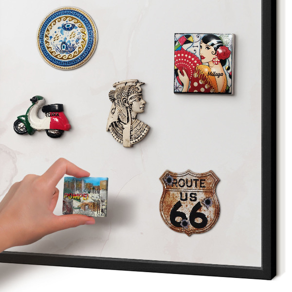 Metal wall board for magnets in a black frame Marble elegance