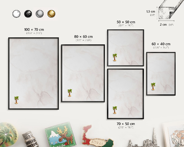 Metal wall board for magnets in a black frame Marble elegance