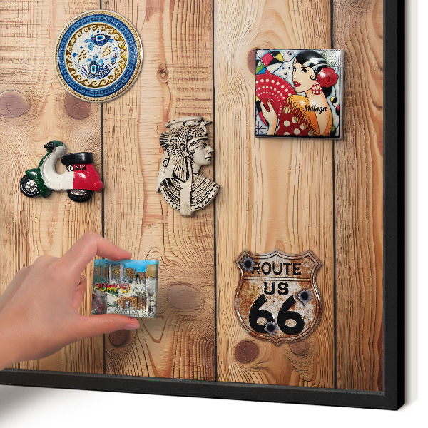 Vacation magnet board with a black frame Wooden boards