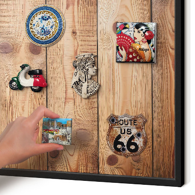 Vacation magnet board with a black frame Wooden boards