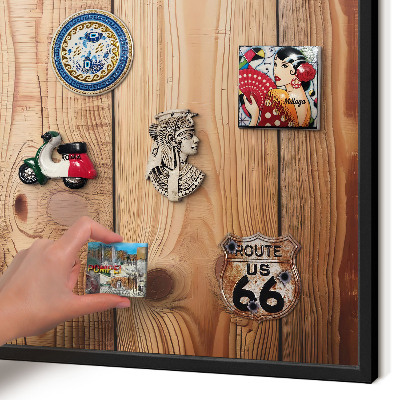 Vacation magnet board with a black frame Wooden boards