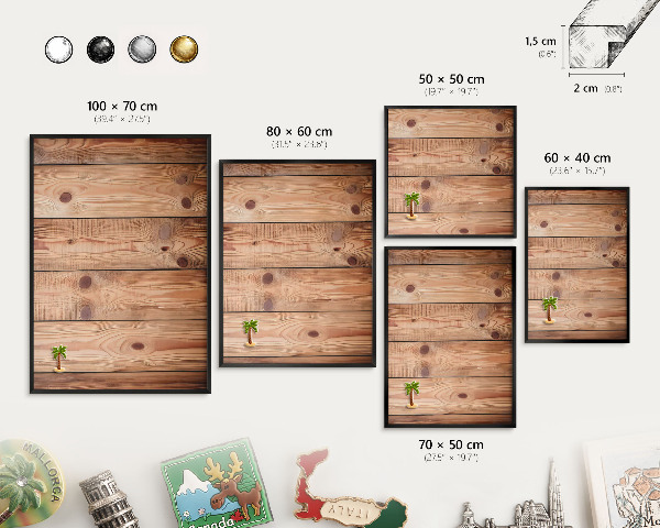 Vacation magnet board with a black frame Wooden boards