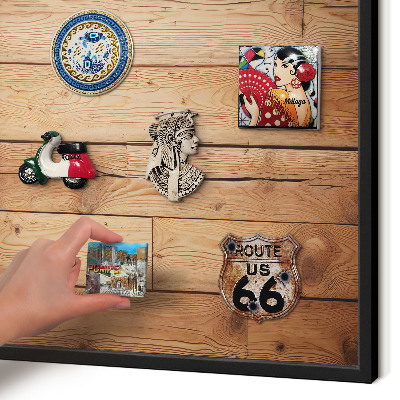 Metal wall board for magnets in a black frame Wooden boards