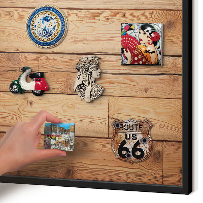 Metal wall board for magnets in a black frame Wooden boards