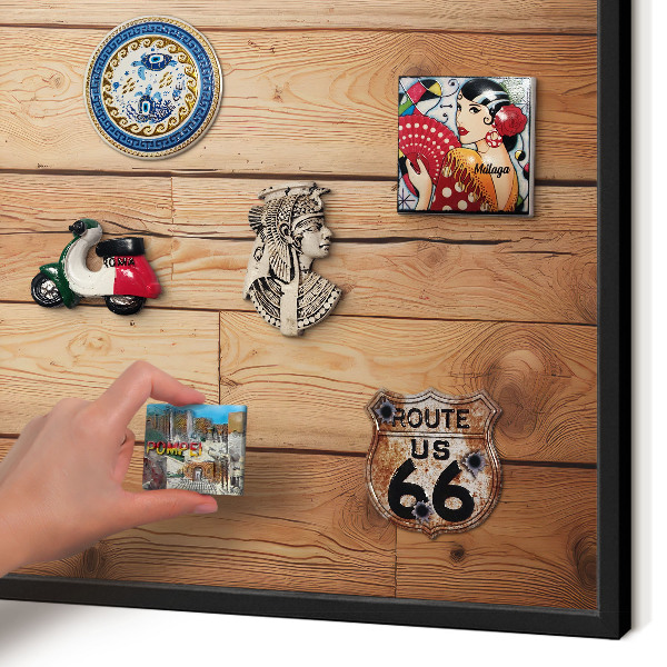 Metal wall board for magnets in a black frame Wooden boards