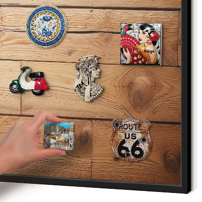 Metal wall board for magnets in a black frame Wooden boards