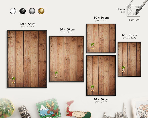 Metal wall board for magnets in a black frame Wooden boards