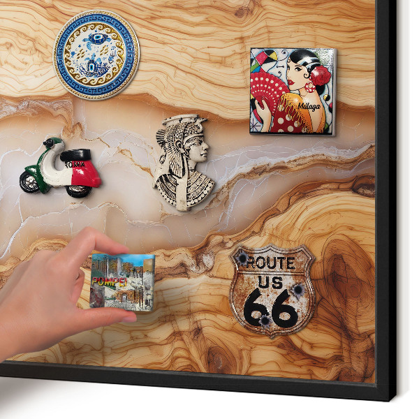 Vacation magnet board with a black frame Wooden elegance