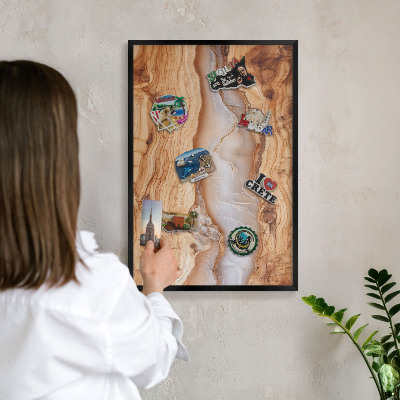 Vacation magnet board with a black frame Wooden elegance