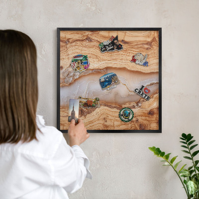 Vacation magnet board with a black frame Wooden elegance