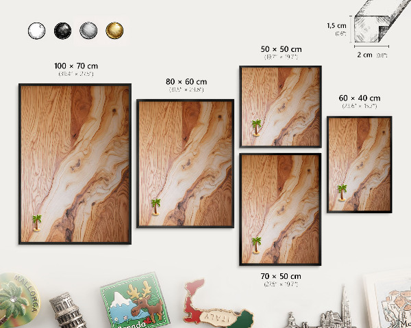 Metal wall board for magnets in a black frame Wooden texture