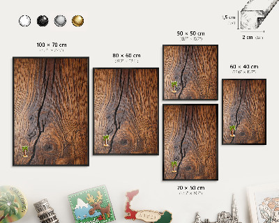 Vacation magnet board with a black frame Wood texture
