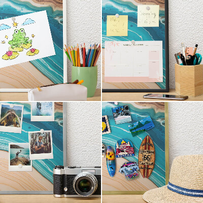 Metal wall board for magnets in a black frame Earth's layers
